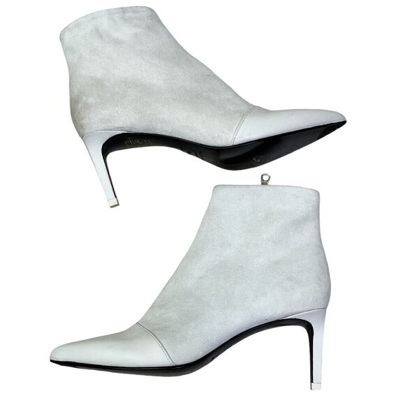 ✨ Rag & Bone BEHA White Suede Moto Stiletto Ankle Booties Size 38.5 (US 8.5) NIB - Picture 7 of 12